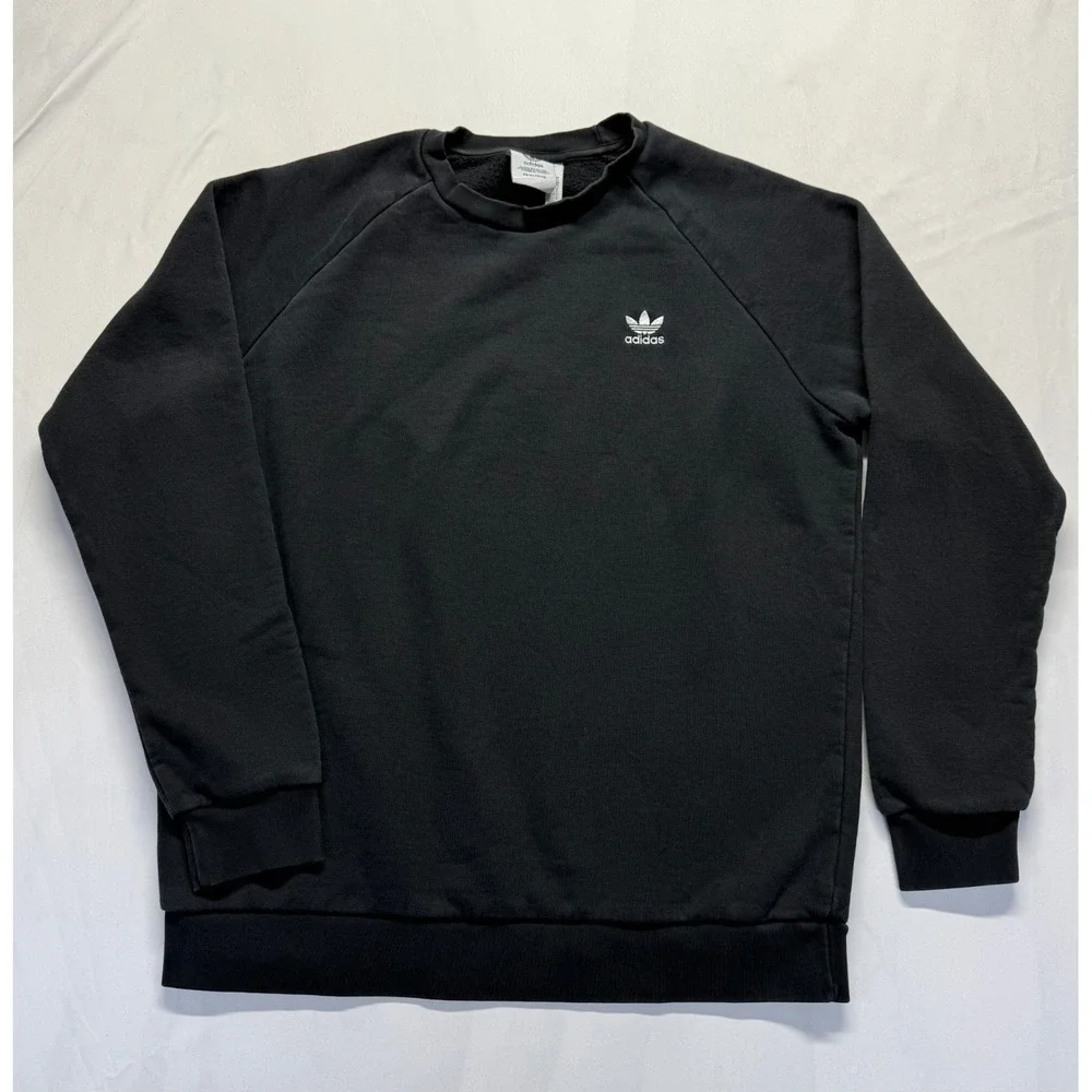 Adidas Trefoil Essentials Sweatshirt Mens Large Black Fleece Lined‎ Primegreen